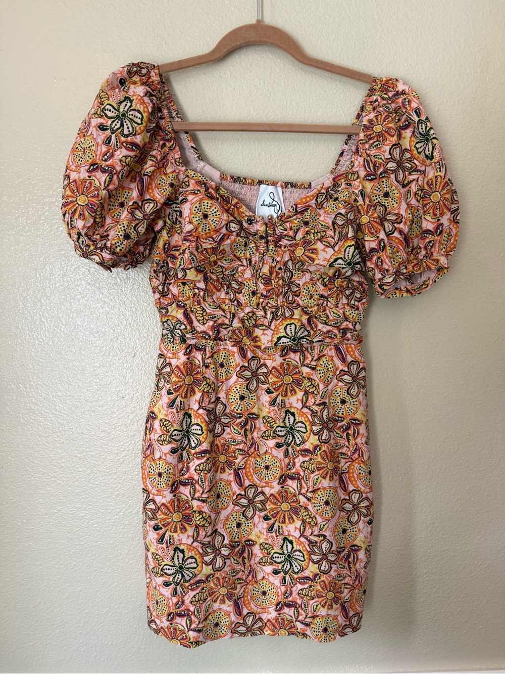 Sam Edelman Peach Floral Puff-Sleeve Mini Dress